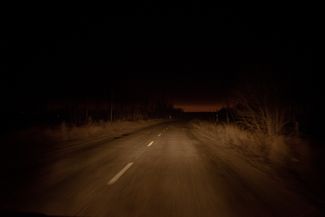 A road near the village of Fedorivka, located 40 kilometers (24 miles) east of Kharkiv and eight kilometers (five miles) west of Staryi Saltiv. January 31, 2023.