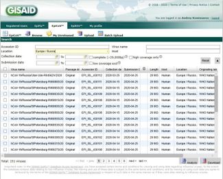 A screenshot from the GISAID database taken on May 4, 2020