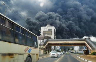 Smoke from a fire at the oil terminal in Tuapse. April 21, 2026