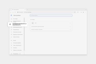 Выберите слева раздел «Конфиденциальность и безопасность» (Privacy and security)