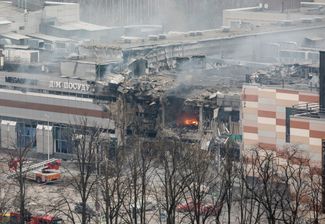 A shopping center in Dnipro, partially destroyed by a missile strike