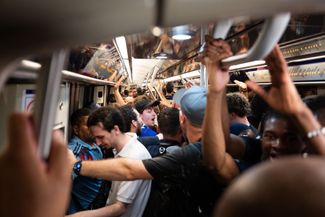 Paris Saint-Germain fans in the Paris metro