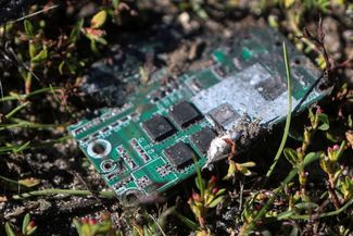 A circuit board from the guidance system of a downed Shahed-136 kamikaze drone in kharkiv, October 2022.