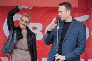 Alexey and Yulia Navalny at a rally in support of people taken prisoner during the winter 2011–12 protests. March 6, 2013.