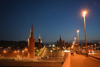 A view of the Kremlin, left, and St. Basil s Cathedral at night in Moscow, Saturday, June 24, 2023. (AP Photo) RUS110<br><br>