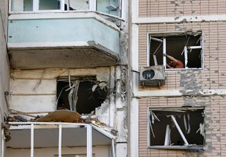 An apartment building in Krasnogorsk, Moscow region, damaged as a result of a Ukrainian strike