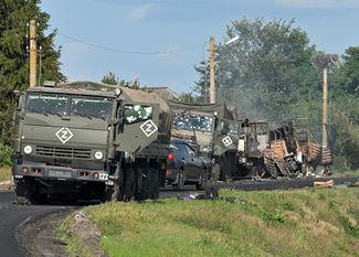 A Russian military convoy in the Kursk region