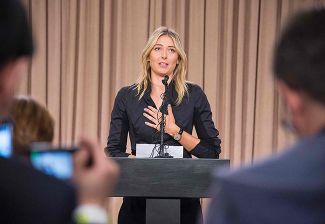 Maria Sharapova at a press conference in Los Angeles, announcing that she failed a doping test for taking the banned substance Meldonium. March 7, 2016.
