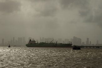 An oil tanker sails in the Arabian Sea off the coast of Mumbai, India. August 5, 2023.