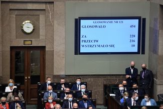 The media ownership bill passed in the Sejm by 228 to 216. Warsaw, August 11, 2021. 