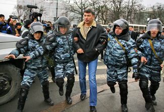 Nemtsov is detained at an opposition rally in St. Petersburg, November 25, 2007.