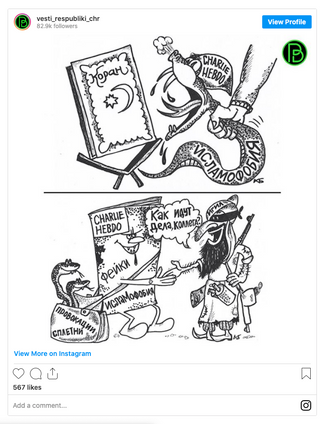 A screenshot of the “Charlie Hebdo” caricatures posted on Instagram