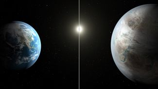 Предположение художника, как может выглядеть новая планета в сравнении с Землей