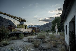 Decommissioned railway equipment at the Meghri train station in Armenia, near the border with Iran. July 26, 2023.