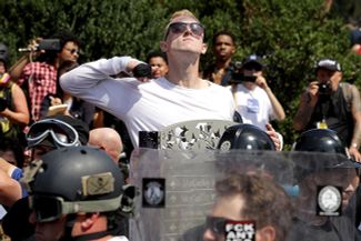 A neo-Nazi demonstrator in Charlottesville, Virginia, on August 11, 2017