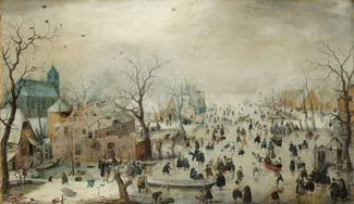Хендрик Аверкамп. «Зимний пейзаж с конькобежцами». 1609 год
