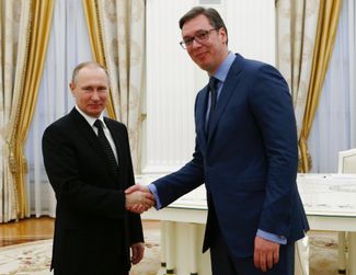 Vladimir Putin and Alexander Vučić at an official meeting in Moscow. March 27, 2017