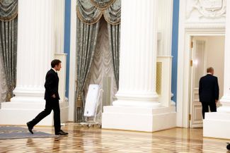 Встреча Макрона и Путина в Кремле за три недели до начала вторжения. 7 февраля 2022 года