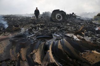 Место падения малайзийского Boeing 777 у села Грабово в Донбассе. 17 июля 2014 года