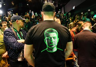 A member of Volodymyr Zelenskiy’s team in the candidate’s campaign headquarters.