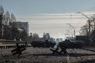 A blocked street in Kyiv. February 26, 2022.