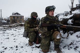 Бойцы батальона «Днепр-1» в окрестностях Донецка. 10 февраля 2015-го