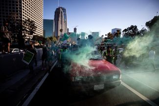Участники протестов в Лос-Анджелесе вышли на автостраду во время демонстрации
