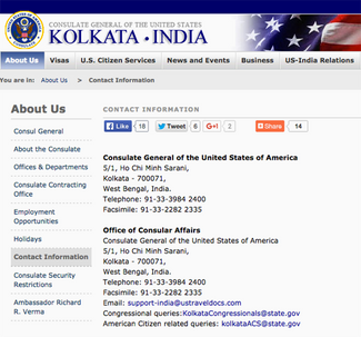 Скриншот сайта генконсульства США в Калькутте