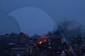 A fire in a Mariupol apartment building after shelling. March 11, 2022