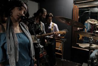 The Armenian folk-rock band Tsayg rehearses with Rozen Tal at the Tonelab studio
