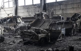 Российская техника в Балаклее, сгоревшая предположительно в результате удара HIMARS