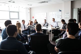 Navalny at a meeting held at the Anti-Corruption Foundation on February 14, 2017.