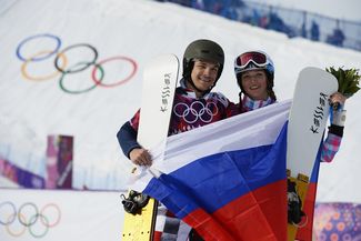Вик Уайлд и Алена Заварзина на Олимпиаде в Сочи, февраль 2014 года