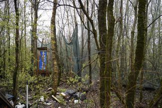 Второе скопление домиков тоже находится в лесополосе, но на юго-востоке свалки