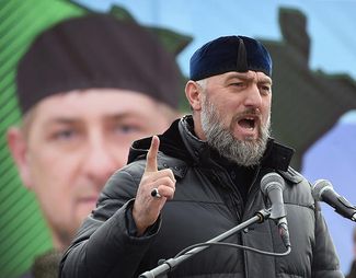 Adam Delimkhanov at the rally in Grozny on January 22, 2016.