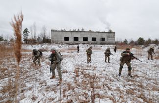 Military drills for reservists at a training ground near Kyiv