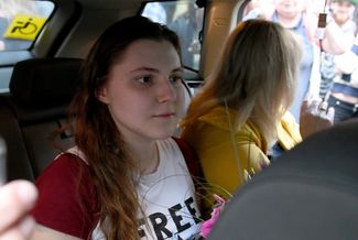 Anna Pavlikova after being released from pretrial detention and put under house arrest, August 16, 2018
