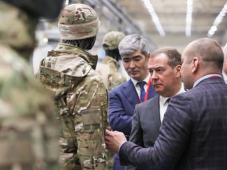 	Dmitry Medvedev during a visit to the Kalashnikov Concern in January 2023