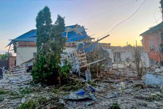 The aftermath of attacks on the town of Sudzha