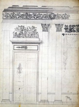 A draft of the wall decor in the auditorium 