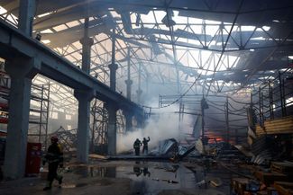 A warehouse in Kyiv damaged by a missile