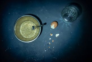 Pavlo's meals during the worst weeks of the war: one egg and oats with water.