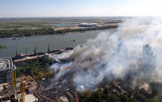 Пожар в Ростове-на-Дону, вид сверху. 21 августа 2017 года