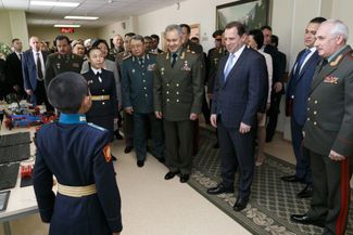 Defense Minister of the Russian Federation Sergey Shoigu’s business trip to Tuva. The Kyzyl Presidential Cadet Academy. June 6 2018