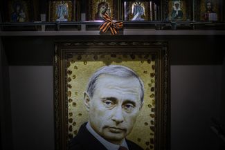 A portrait of Vladimir Putin made from amber at a store in Kaliningrad
