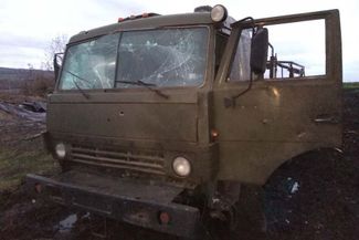 One of the conscripts’ vehicles after a shelling attack
