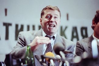 LDPR leader Vladimir Zhirinovsky during a press conference for Soviet and foreign journalists in Moscow on December 4, 1991