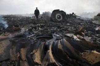 The crash site of the Malaysia Airlines Boeing 777 in eastern Ukraine. July 17, 2014.