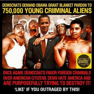 Смысл такой: демократы — за нелегальных мигрантов-преступников, а не за граждан США