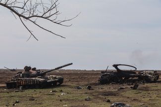 Destroyed Ukrainian armaments outside Debaltseve on March 24, 2015